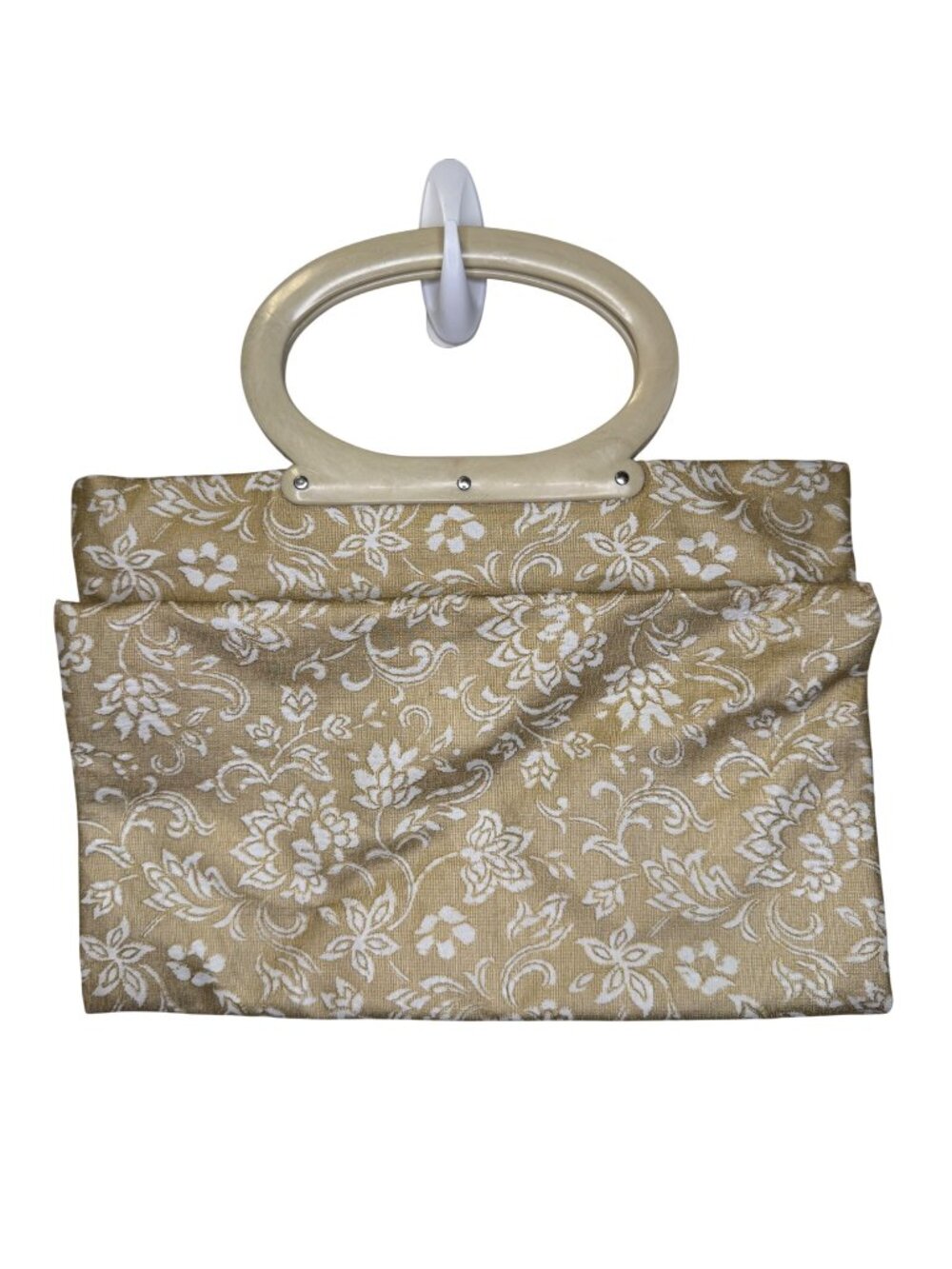 Vintage Lady’s Pride Folding Handbag Lucite Handle Floral Tapestry Clutch Purse